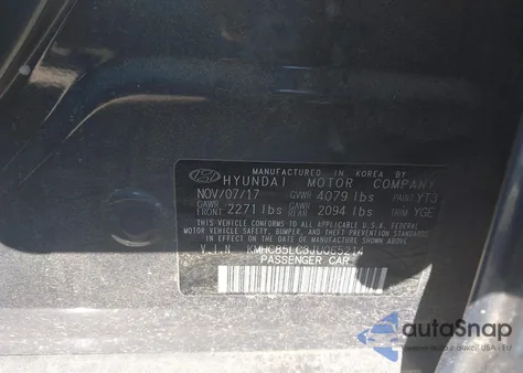 2018 Hyundai Ioniq Hybrid Limited из США, поврежденный, VIN KMHC85LC3JU065214